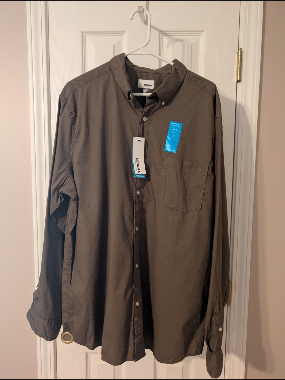Sonoma Dark Olive Button-Down Shirt with Chest Pocket